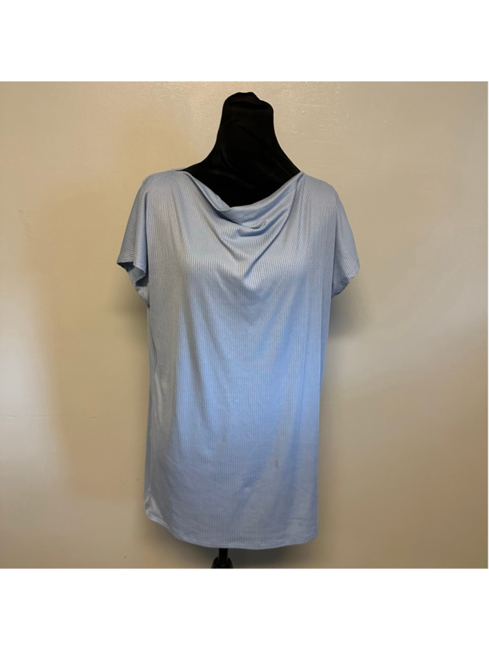 GEMSTONE Light Blue Ribbed Cowl Neck Dolman Style Tunic Top Women’s Plus size 1X